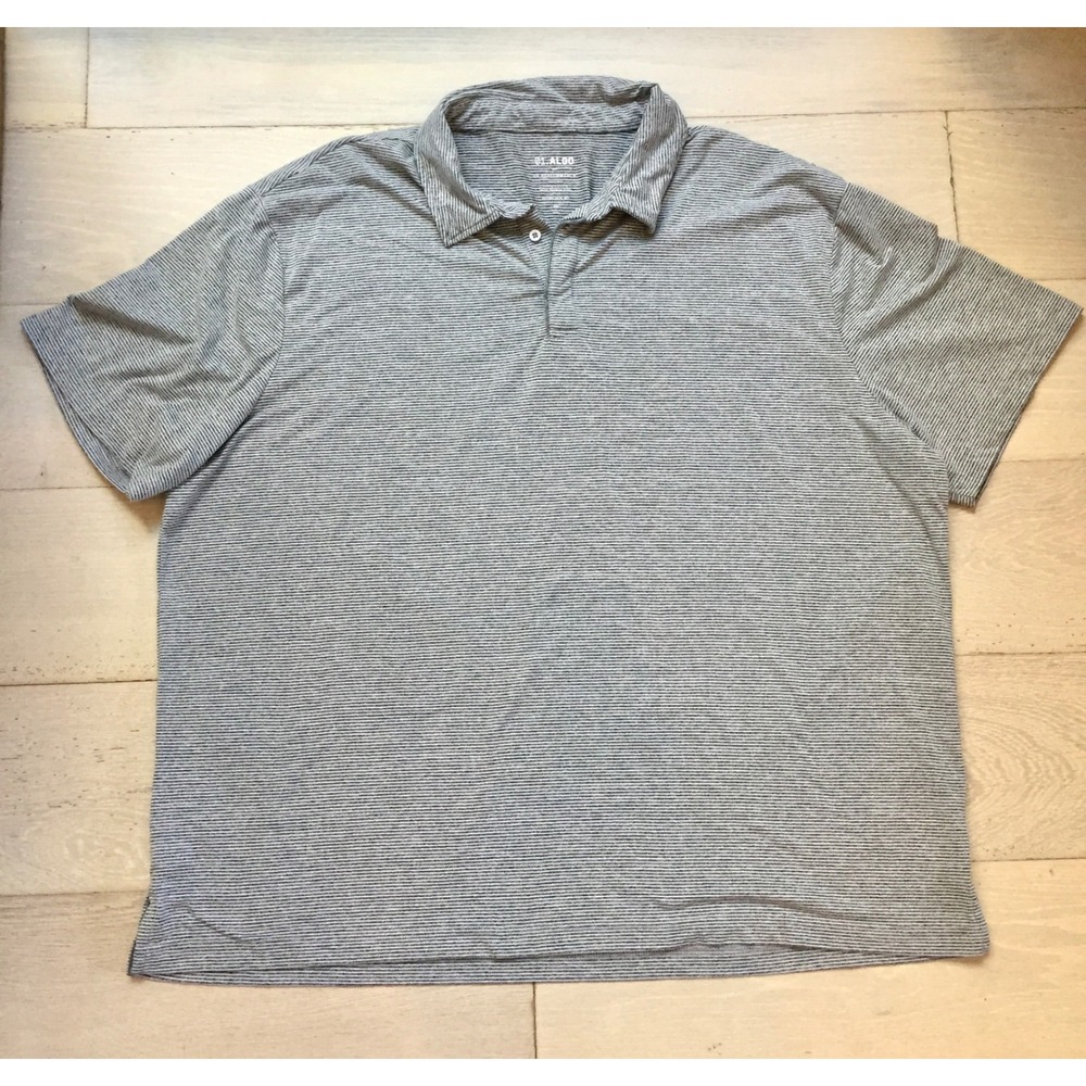 01 Algo Mens Performance Polo Gray White Stripe Short Sleeve Size 3XL UPF 40